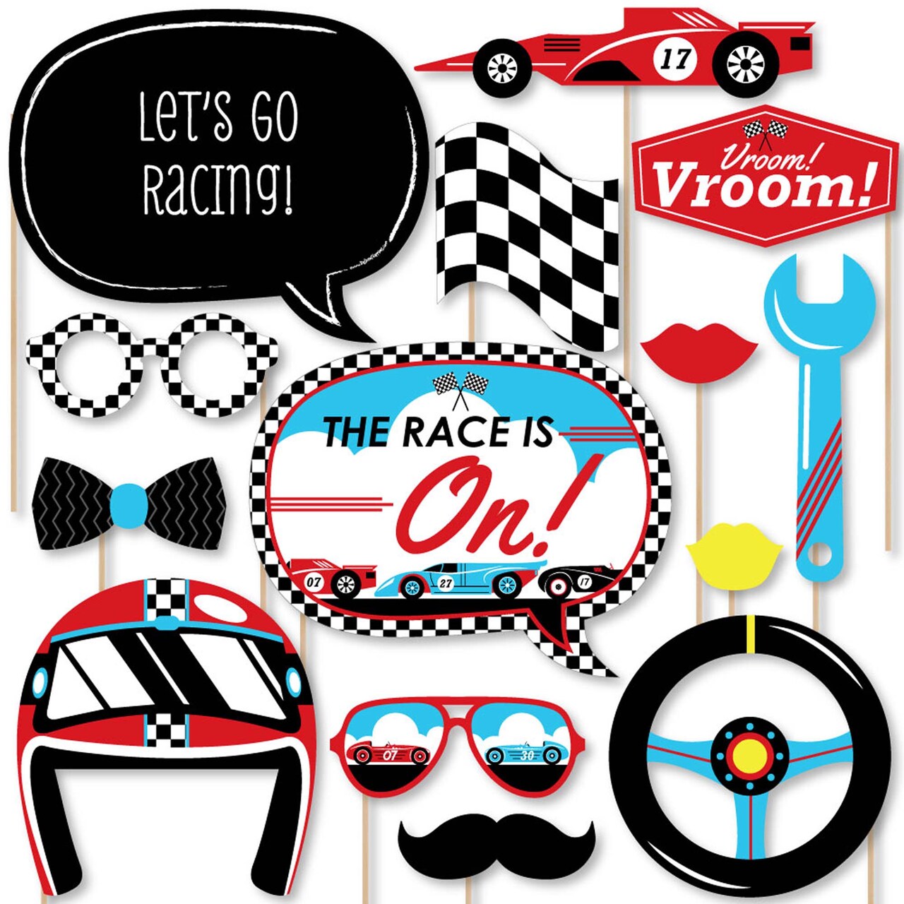 Big Dot of Happiness Let's Go Racing - Racecar - Baby Shower or Race Car Birthday Party Photo Booth Props Kit - 20 Count